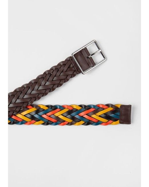 Paul Smith White 'Artist Stripe' Reversible Plaited Leather Belt for men