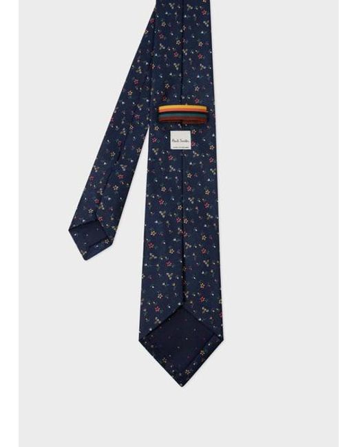 Paul Smith Blue 'Flowers And Bees' Silk Tie for men