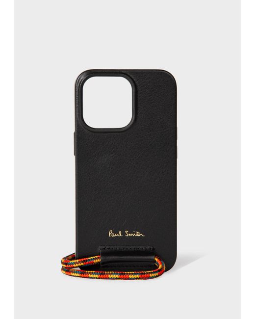 Paul Smith X Native Union - Black Leather Iphone 13 Pro Case With Rope Lanyard