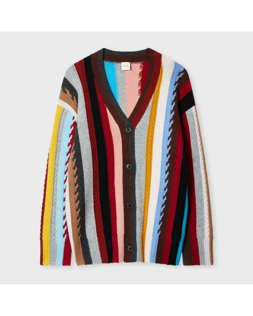 Paul Smith Red 'Signature Stripe' Knitted Oversized Cardigan