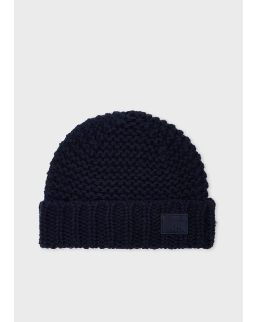 Paul Smith Blue Chunky Knit Wool Beanie for men