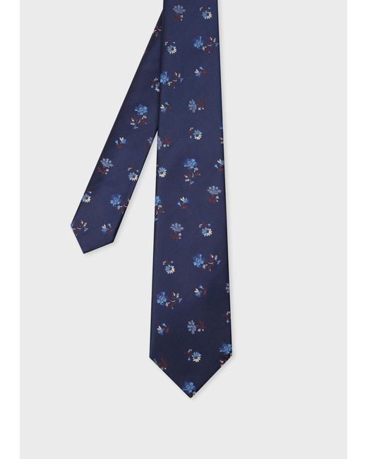 Paul Smith Blue Floral Silk Tie for men