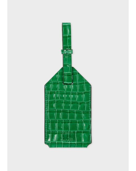 Paul Smith Green Croc-Emboss Leather Luggage Tag for men