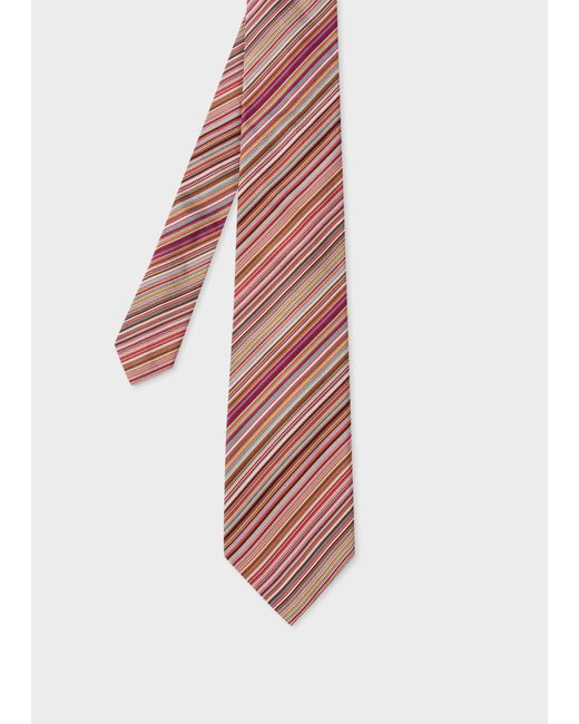 Paul Smith White 'signature Stripe' Silk Tie Multicolour for men
