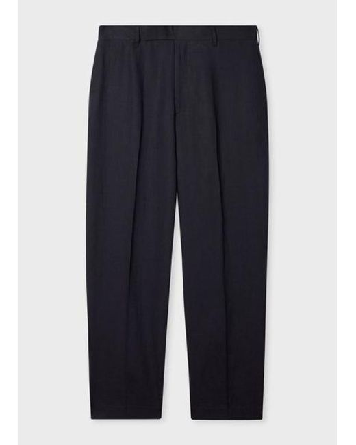 Paul Smith Blue Relaxed-Fit Dark Linen Trousers for men