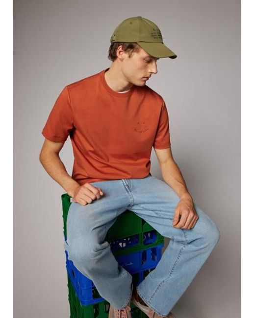 Paul Smith Brown Casual-Fit Embossed 'Happy' T-Shirt for men