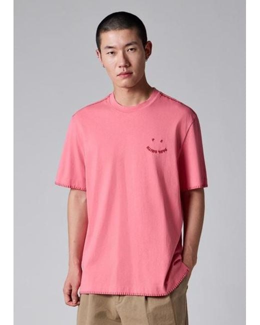 Paul Smith Pink Blanket-Stitch 'Happy' T-Shirt for men