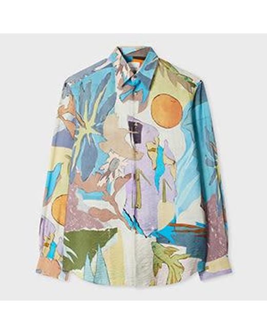 Paul Smith Blue Pastel 'River Collage' Viscose-Blend Shirt for men