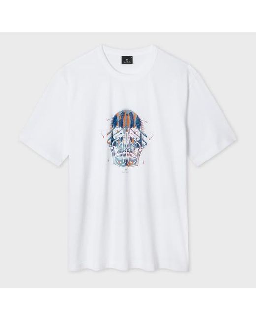 Paul Smith White 'Painted Skull' Print T-Shirt for men