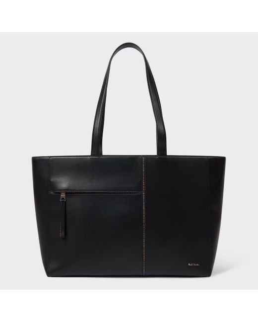 バッグ Paul Smith Stripe Leather Tote Bag Black Paul Smith - Leather Tote Bag Paul Smith