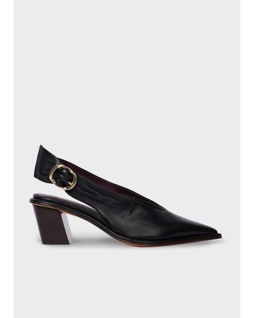 Paul Smith Black 'Clareen' Leather Sling Back Heels