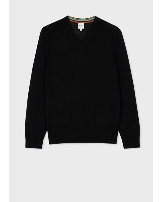 Paul Smith Black Merino Wool V-neck Sweater for men