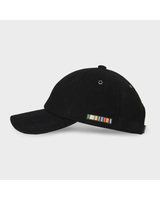 Paul Smith Black 'Signature Stripe' Trim Suede Baseball Cap for men