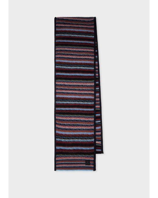 Paul Smith Blue Cotton-Mohair Textured Stripe Scarf for men