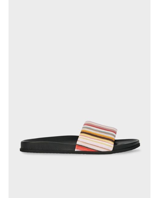 Paul Smith Brown 'Painted Signature Stripe' Leather 'Bellagio' Slides for men