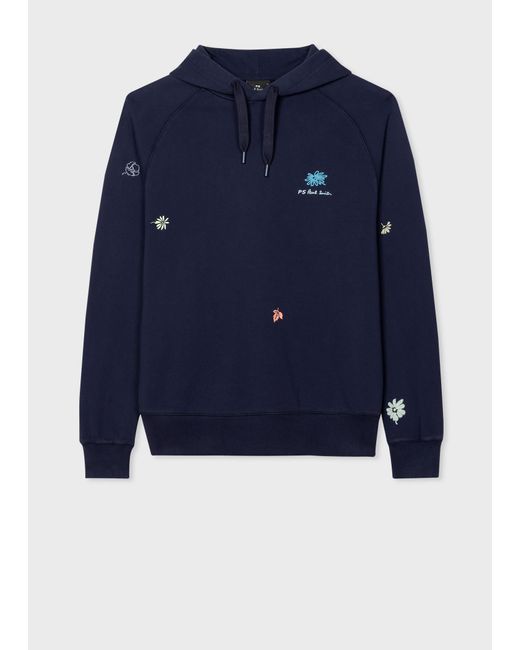 PS by Paul Smith Navy Embroidered Floral Hoodie Blue for men