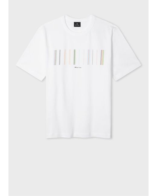 Paul Smith White 'Stitch Stripe' Print T-Shirt for men