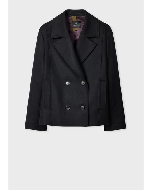 Paul Smith Black Wool-Cashmere Blend Short Pea Coat