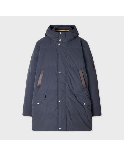 Paul Smith Blue Long Down Parka With Detachable Hood for men