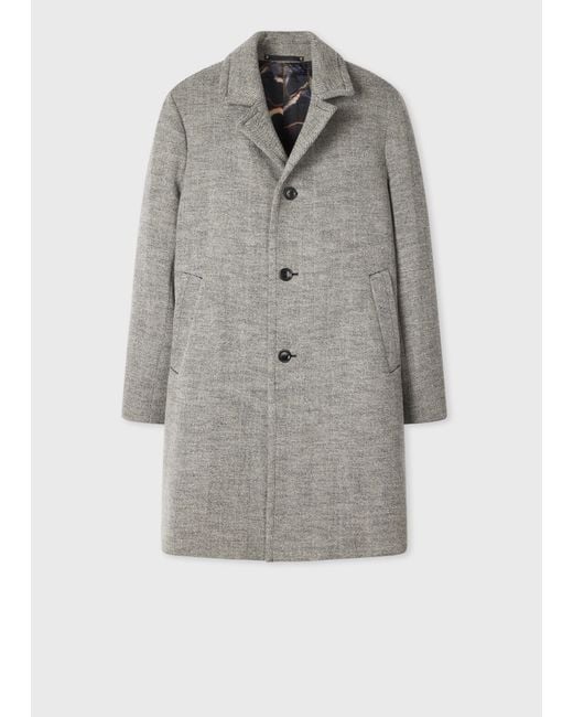 Paul Smith Gray Tumbled Herringbone Wool-Blend Overcoat for men