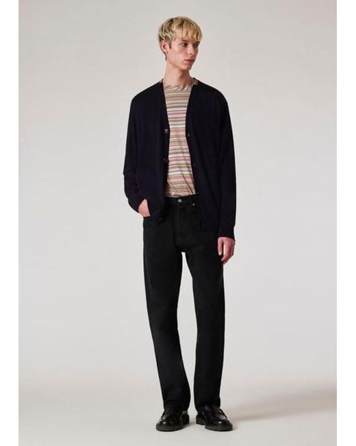 Paul Smith Blue Dark Washable Wool 'Signature Stripe' Cardigan for men