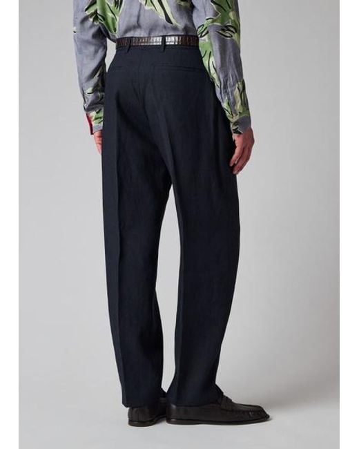 Paul Smith Blue Relaxed-Fit Dark Linen Trousers for men