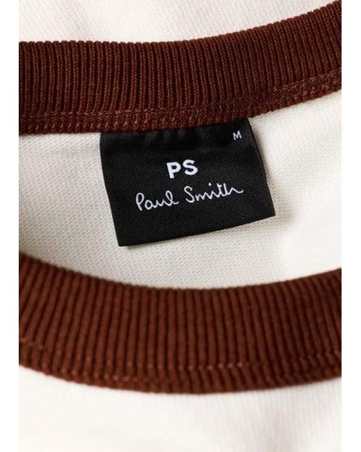 Paul Smith White Embroidered Logo Contrast-Collar T-Shirt for men