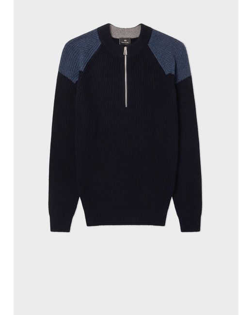 PS by Paul Smith Blue Navy Wool-blend Zip-neck Sweater for men
