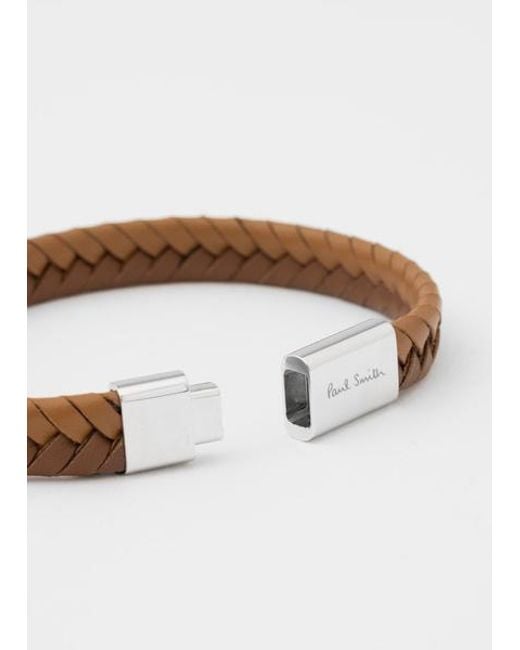 Paul Smith White Tan Two-Tone Braided Leather Bracelet for men