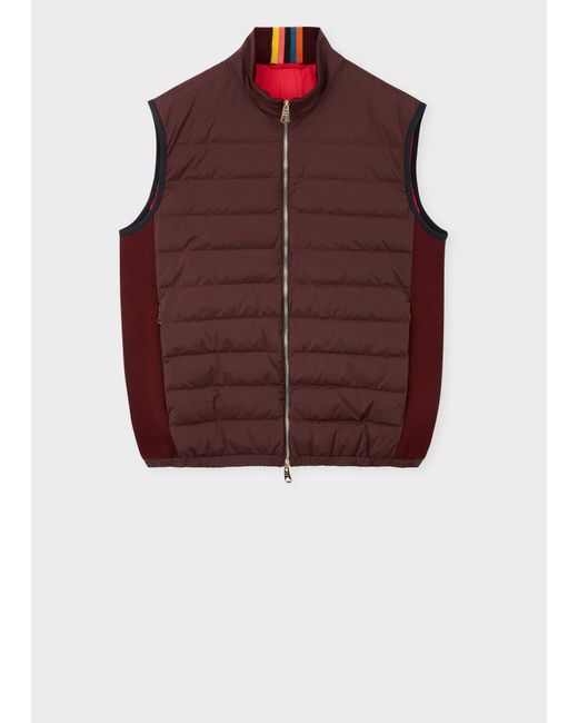Paul Smith Red Damson Mixed Media Down Gilet for men