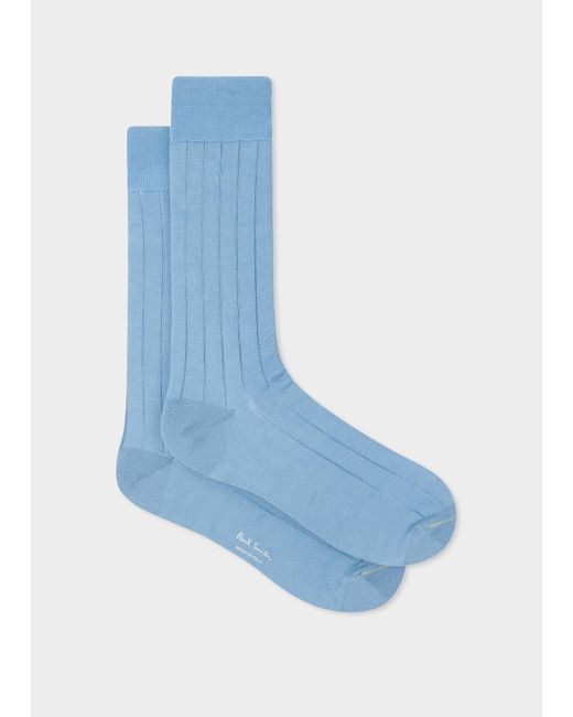 Paul Smith Pale Blue Cotton-blend Ribbed Socks for men