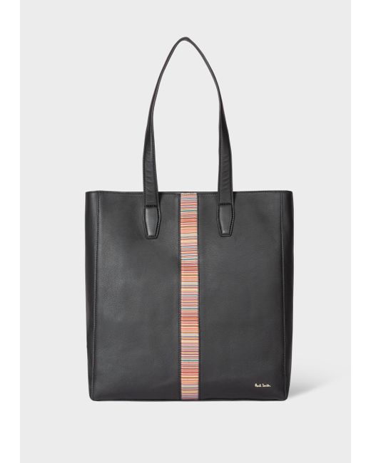 Paul Smith Black Leather 'signature Stripe' Tote Bag for men