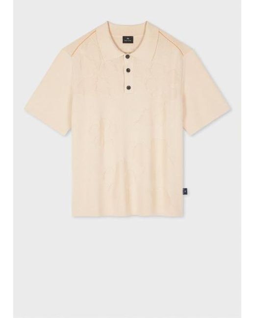 Paul Smith Natural Floral Jacquard Short Sleeve Knitted Polo Shirt for men