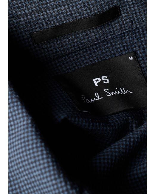 Paul Smith Blue Seersucker Check Zip Shirt Jacket for men