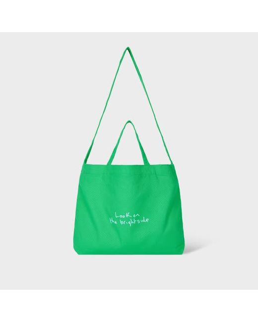 Paul Smith Green Cotton-Canvas Quote Tote Bag for men