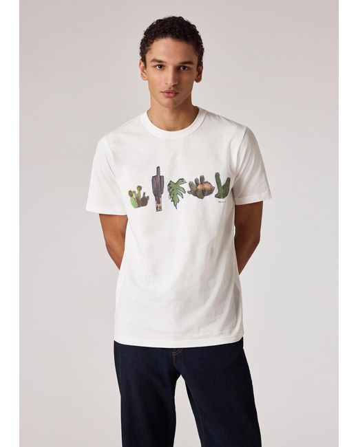 Paul Smith White 'Cactus' Print T-Shirt for men