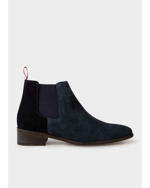 Paul Smith Black Suede Navy 'jackson' Boots Blue