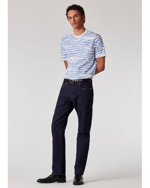 Paul Smith Blue 'Wood Grain Stripe' Print Cotton T-Shirt for men
