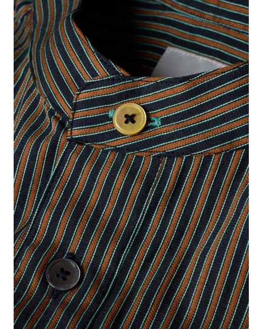 Paul Smith Brown And Stripe Grandad-Collar Shirt for men