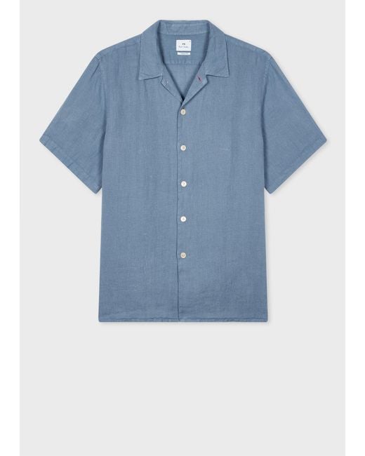 Paul Smith Blue Linen Short-Sleeve Shirt for men