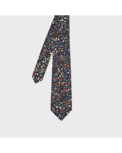 Paul Smith Blue Dark Organic Cotton 'Liberty' Tie for men