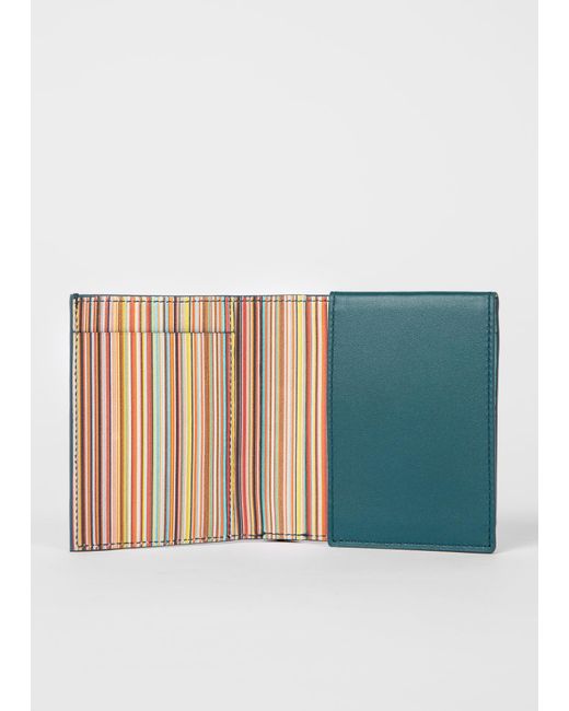 PAUL SMITH /'Signature Stripe/' Insert Teal Blue Leather COIN /& Billfold Wallet