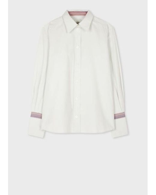 Paul Smith White 'Signature Stripe' Cuff Cotton Shirt