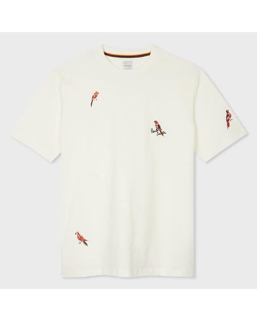 Paul Smith White Embroidered 'Bird' Cotton T-Shirt for men