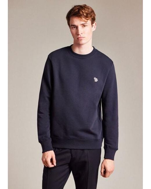 Paul Smith Blue Dark Cotton Zebra Logo Sweatshirt for men