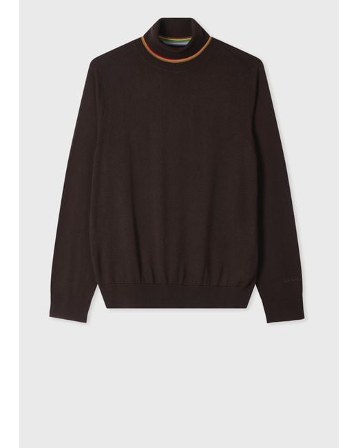 Paul Smith Black Dark Merino Wool Roll Neck Sweater for men