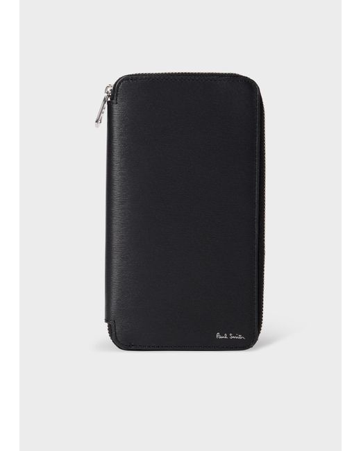 Paul Smith Black Straw-Grain Embossed Leather Contrast Interior Zip Wallet for men
