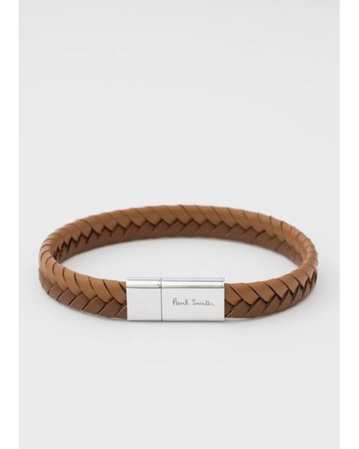 Paul Smith White Tan Two-Tone Braided Leather Bracelet for men