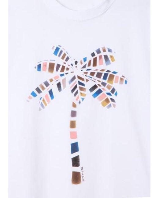 Paul Smith White 'Palm Tree' Print T-Shirt for men