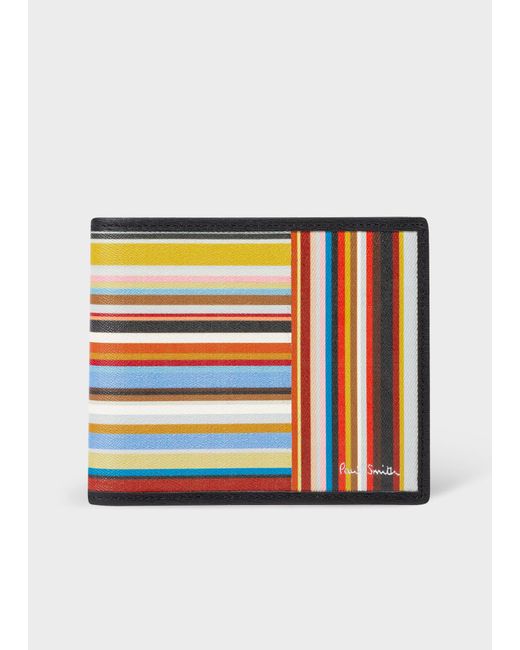 Paul Smith Black Leather 'signature Stripe' Billfold And Coin Wallet for men